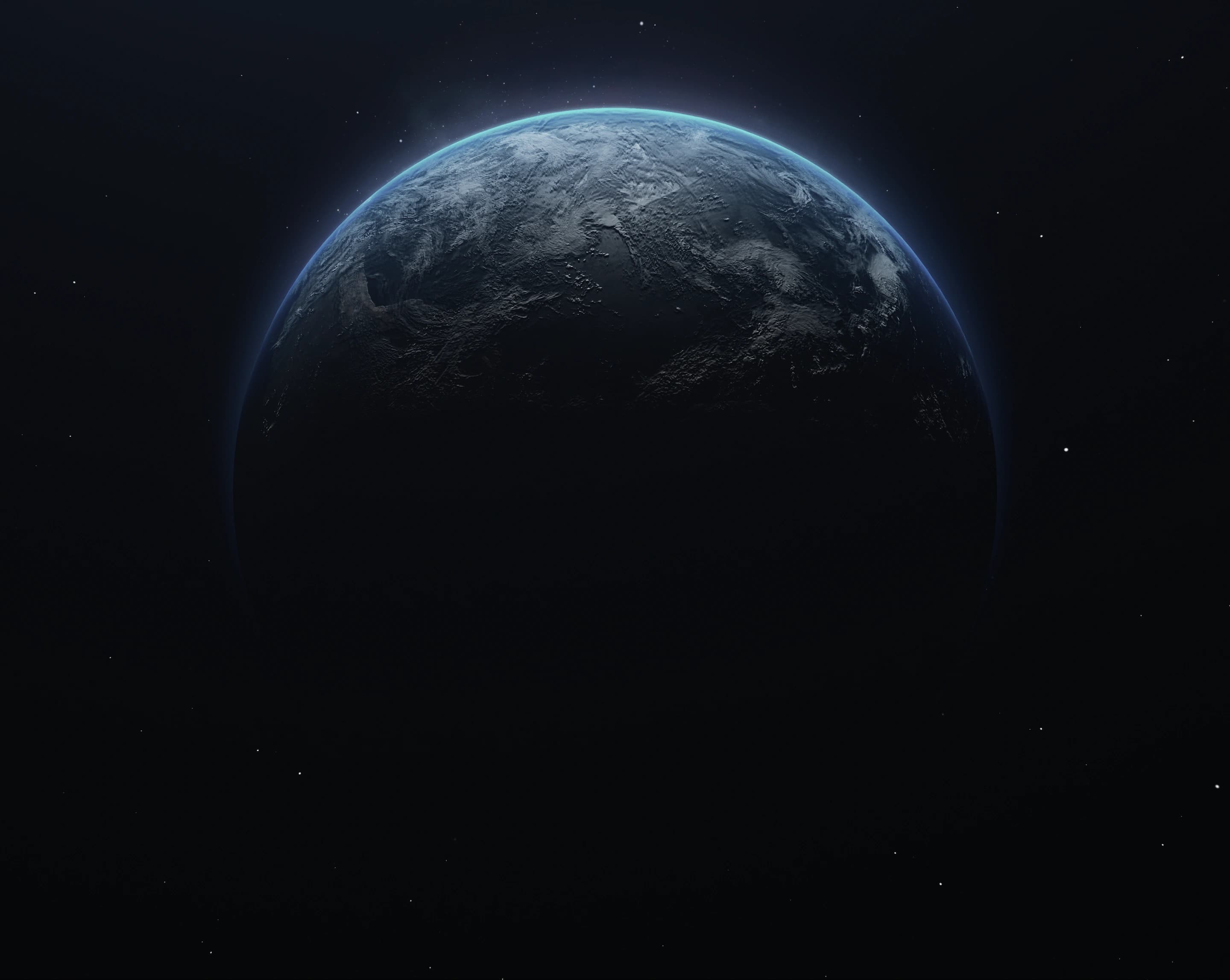 Earth from deep space, showing the planet and the stars.